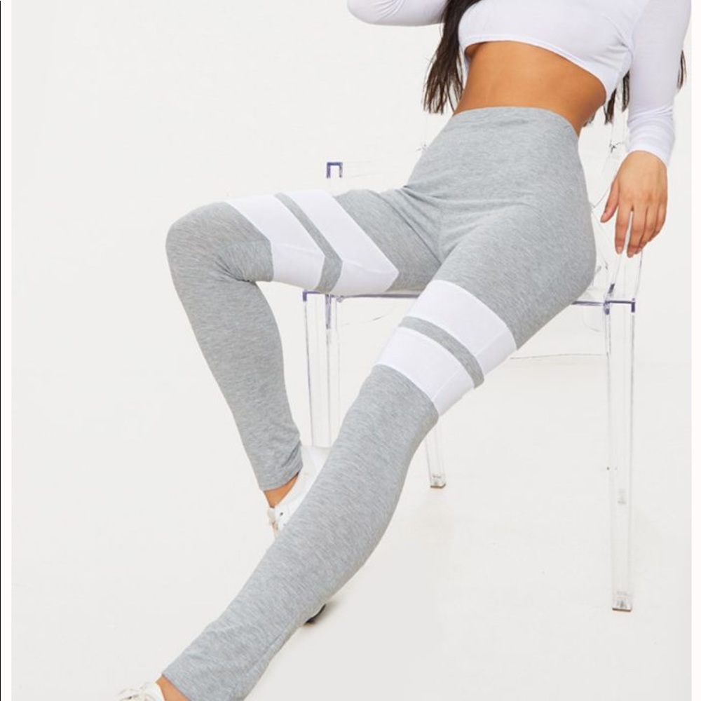 Gray leggings with sexy white stripes